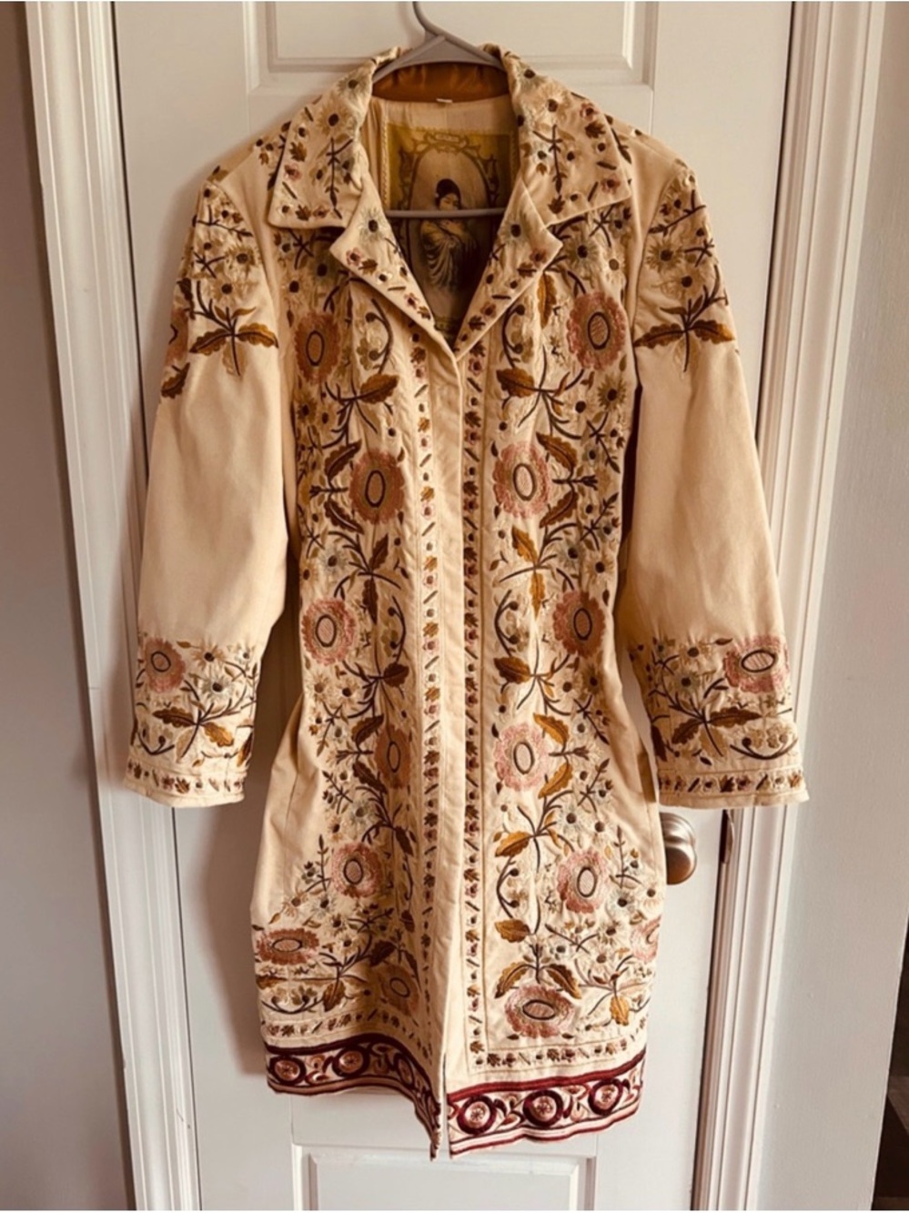 Rare BIYA by Johnny Was Portrait Label Embroidered Statement Trench Coat